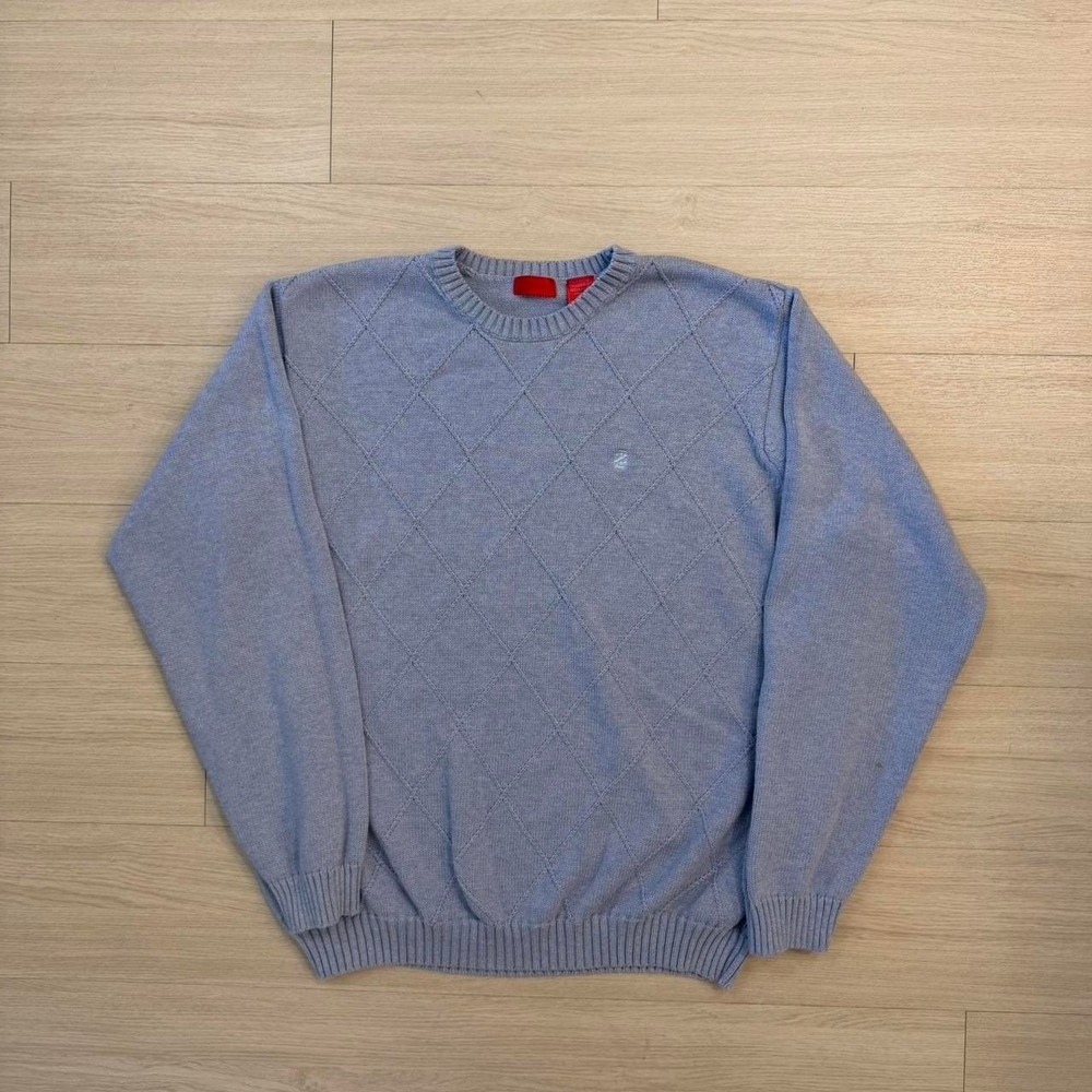 IZOD Oversized Diamond Knit 100% Cotton Blue Sweater Men's Size XL Preppy